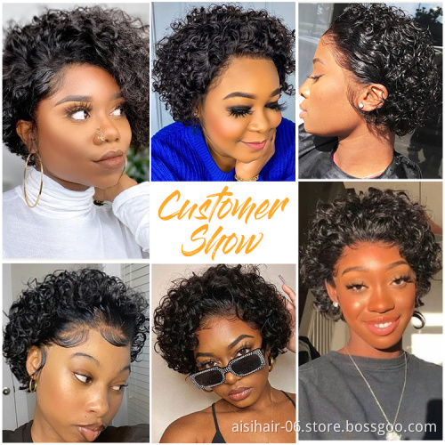 Aisi Hair Brazilian Human Hair Short Pixie Cut Wig Black Lace Front Wig Afro Kinky Curly Lace Front Hair Wigs For Black Women